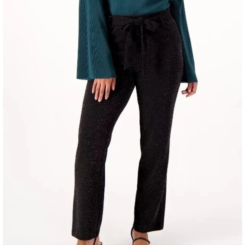 Girl With Curves Womens Sz 5XT Glitter Stretch Knit Black Straight Pants A554700